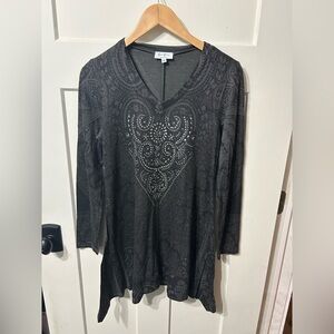 Cover Charge Bling 🖤 Embellished Black Tunic Top long sleeve